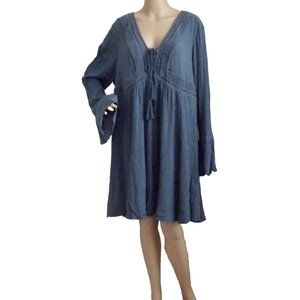 Torrid Dress Size 3X Blue Gauze Lace Up Skate Split Sleeves v-neck lace (22/24)